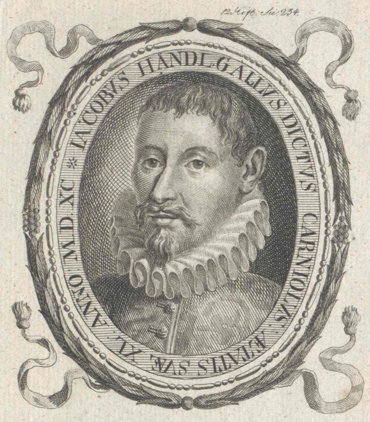 Jacobus Gallus — portrait via Wikimedia Commons (Public domain)